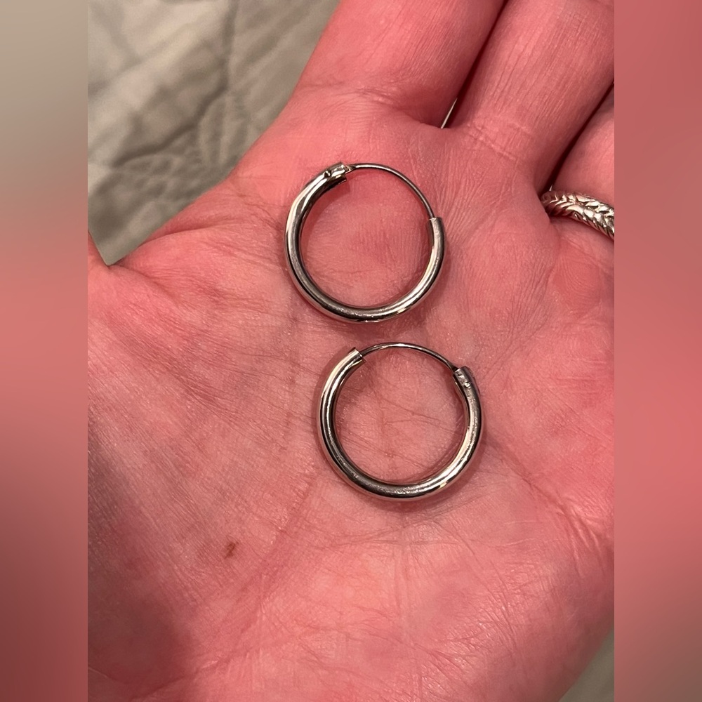 Simple Sterling hoops- about nickel size